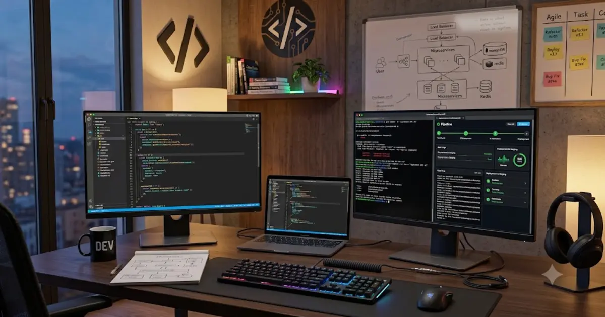 Software engineering and DevOps workflow diagram — Ryno Tools DevOps interview prep